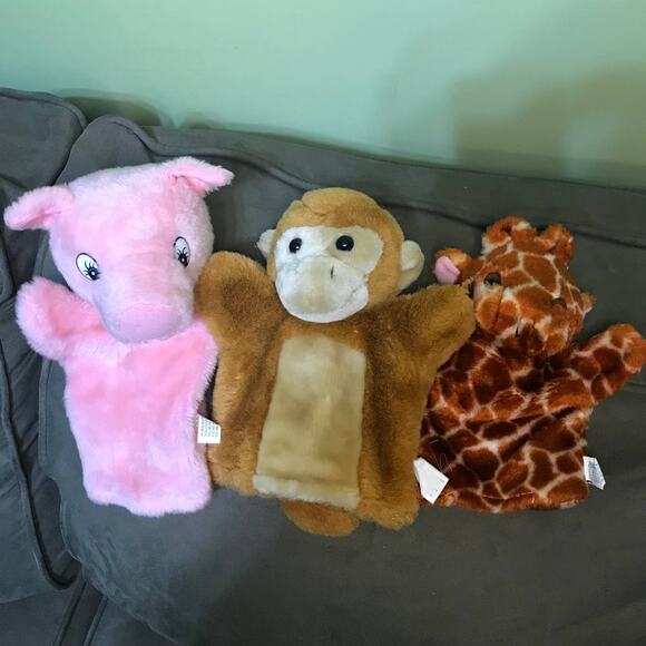 Lot Small Pig Monkey Giraffe Hand Puppets - Picture 1 of 1